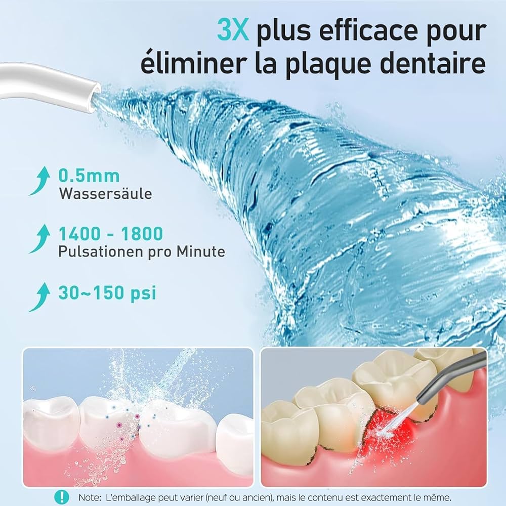 Hydropulseur Dentaire Sans Fil – 4 Embouts Inclus